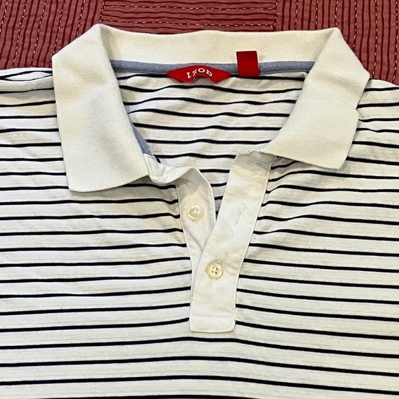 Izod men’s XXL Navy and White Striped short sleeve cotton Polo - Picture 3 of 11